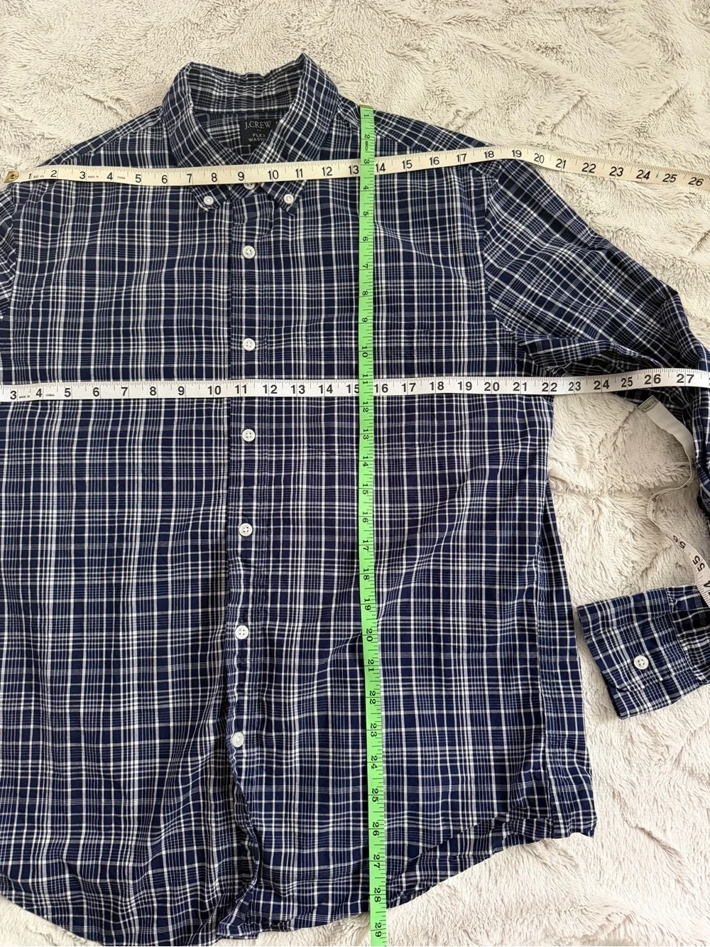J.Crew Flex Washed Plaid Button Down Shirt Men L Blue White Long Sleeve Regular